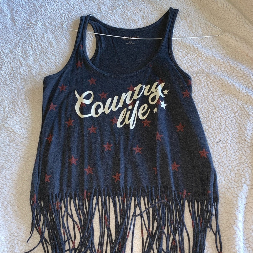 Shyanne, xs, blue fringe tank top